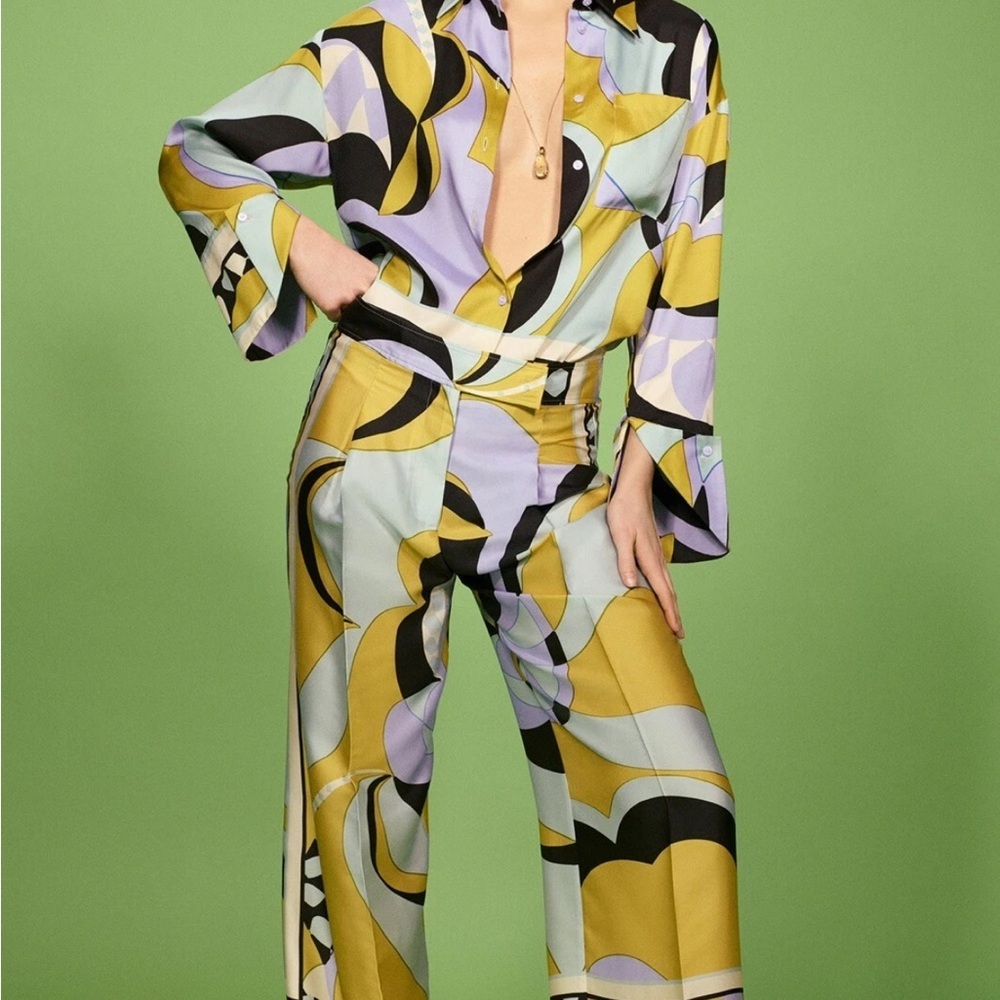 Zara Multicolor Abstract Button Down Long Sleeve … - image 8